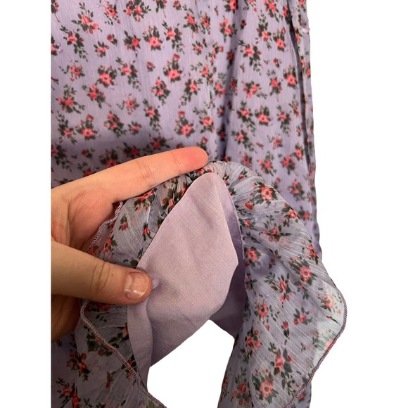 Showpo Wrap Dress Purple Floral Print V-Neck Short Sleeve Tie Waist Size 8 - Picture 4 of 7